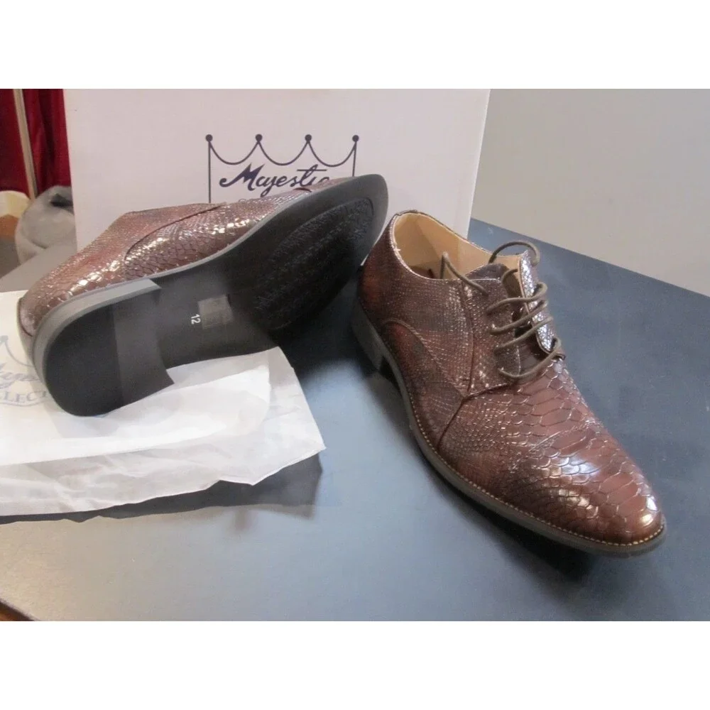 Majestic Mens 12 Brown Dress Shoes Python Oxford Memory Foam NIB 78366